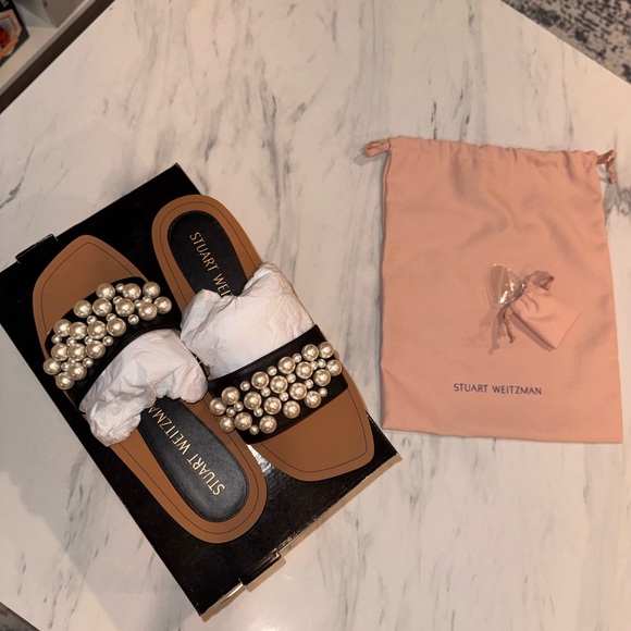 Stuart Weitzman Black Pearl-Embellished Slide Mules SIZE 9 - Picture 5 of 6